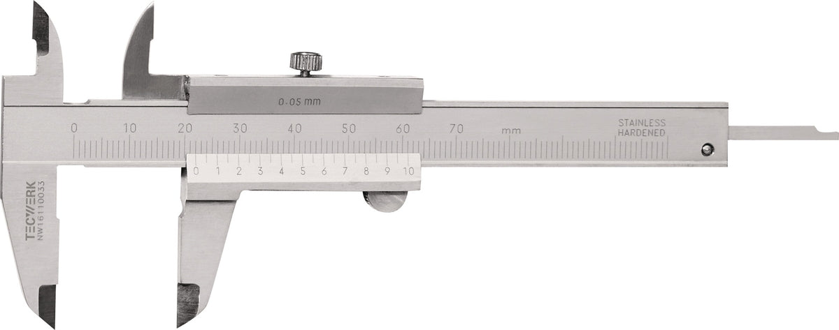 TECWERK Taschenmessschieber DIN 862 70 mm mit Schlosseck und Feststellschraube