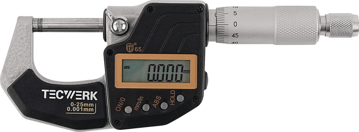 TECWERK Bügelmessschraube digital 0-25 mm IP65 DIN 863/1