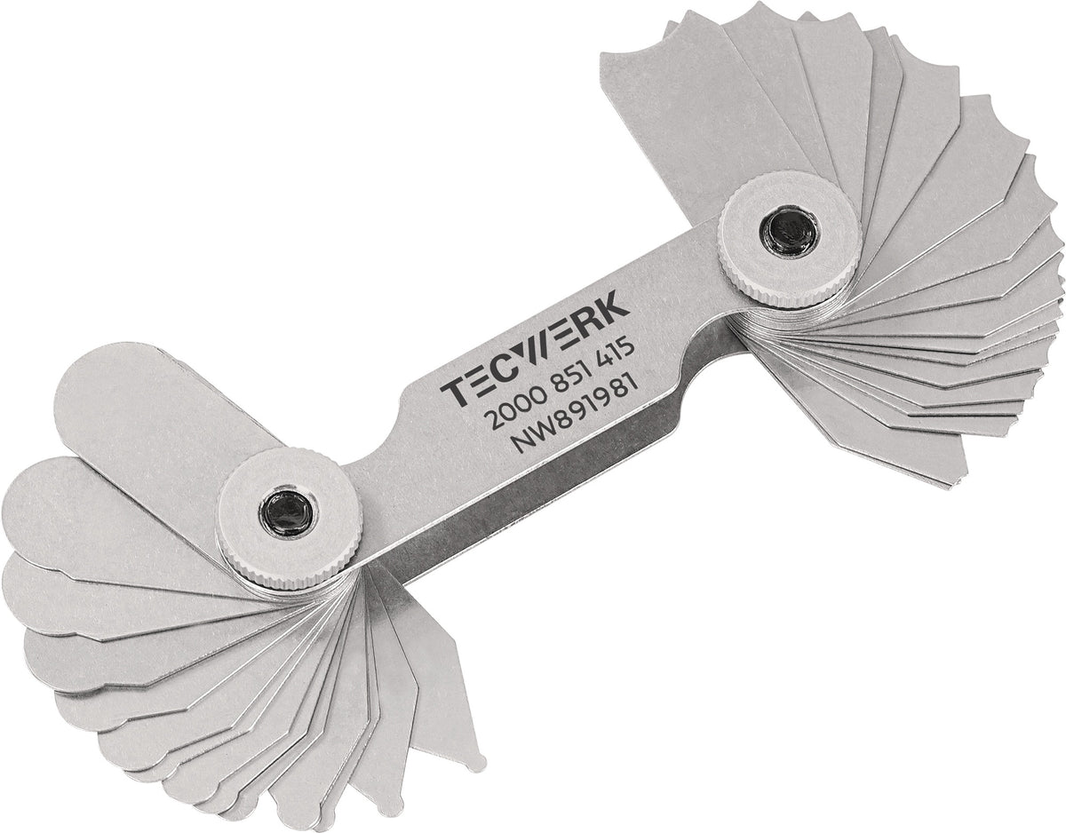 TECWERK Radienschablone 1,0-7 mm mit 17 Blatt – Konkav- und Konvexlehren aus Stahl