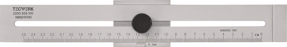 TECWERK Streichmaß 200 mm mit flachem Schieber INOX – Rostfreier Stahl, gehärtete Anreißkanten