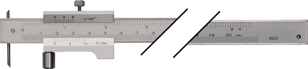 TECWERK Streichmaß 200 mm mit Laufrolle – Mattverchromt, mm-Teilung, austauschbare Anreißnadel