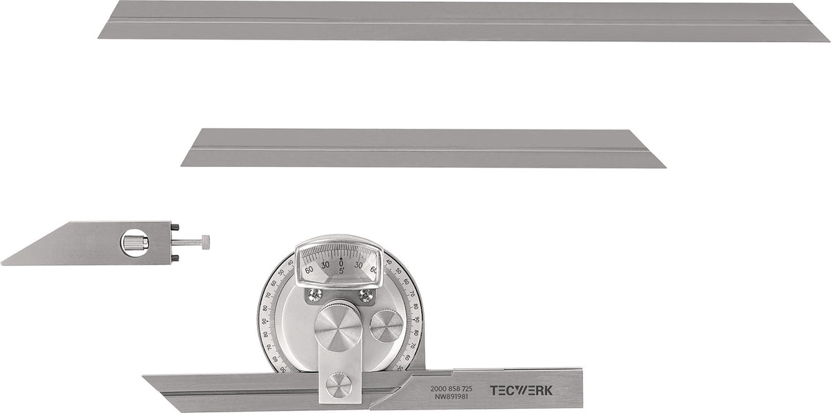 TECWERK Universalwinkelmessersatz Schienen 150/200/300 mm – Präzisions-Winkelmesser-Set