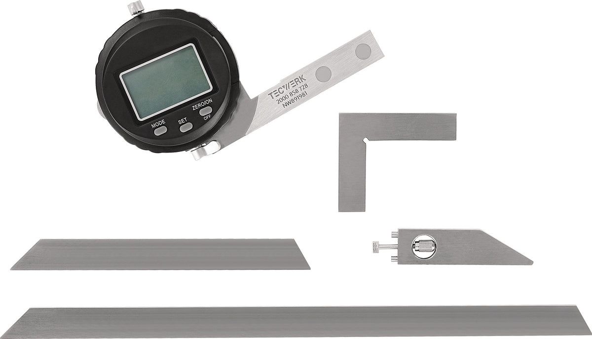 TECWERK Digitaler Winkelmesser Schienenlänge 150/300 mm – Ablesung 0,005° / 10′