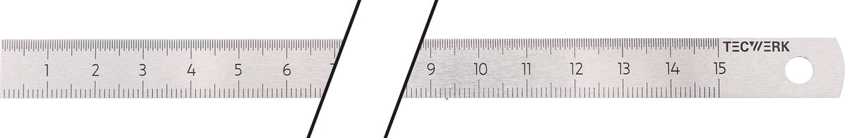 TECWERK Stahlmaßstab 150 mm rostfreier Federbandstahl biegsam Teilung B mm/1/2 mm