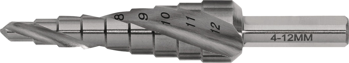 Stufenbohrer HSS spiralgenutet 4-12 mm, 9 Stufen, TECWERK – Präzisionsbohrer für Metall