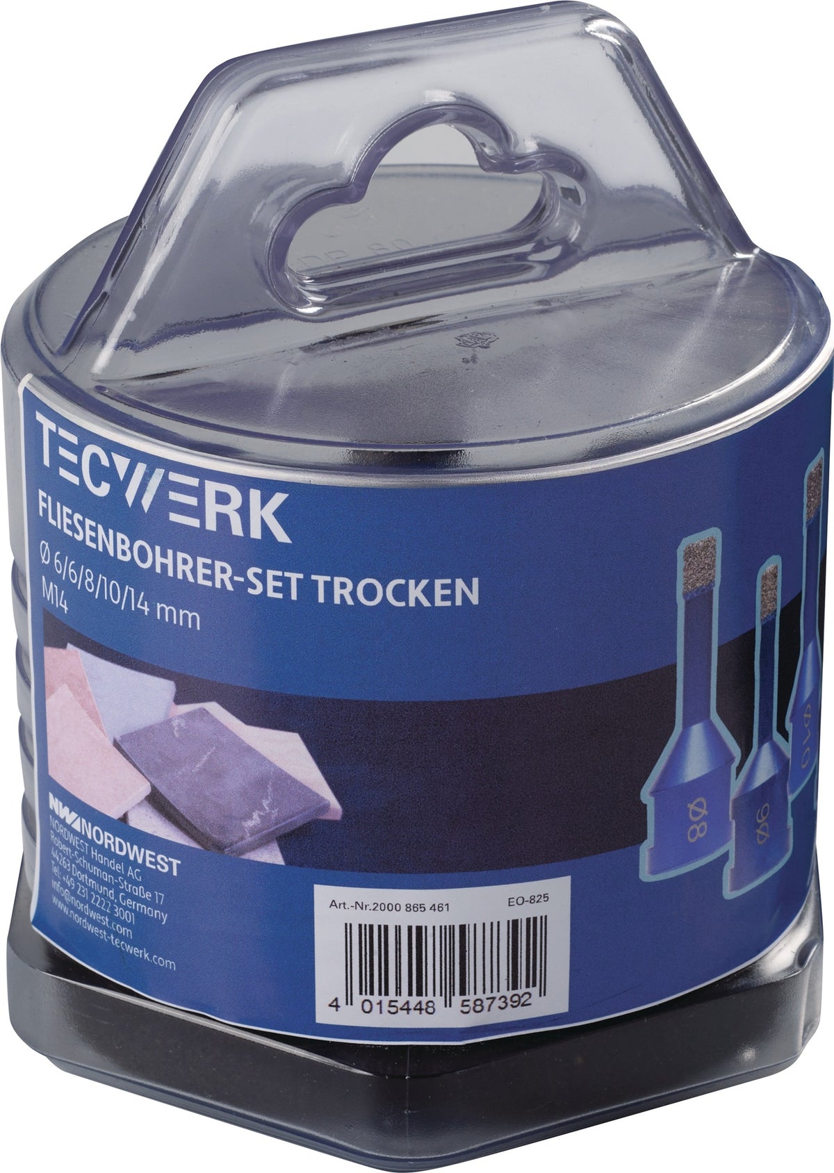 TECWERK Diamant-Fliesenbohrer Set Sanitär 5-teilig Ø 6/6/8/10/14 mm M14 für Winkelschleifer