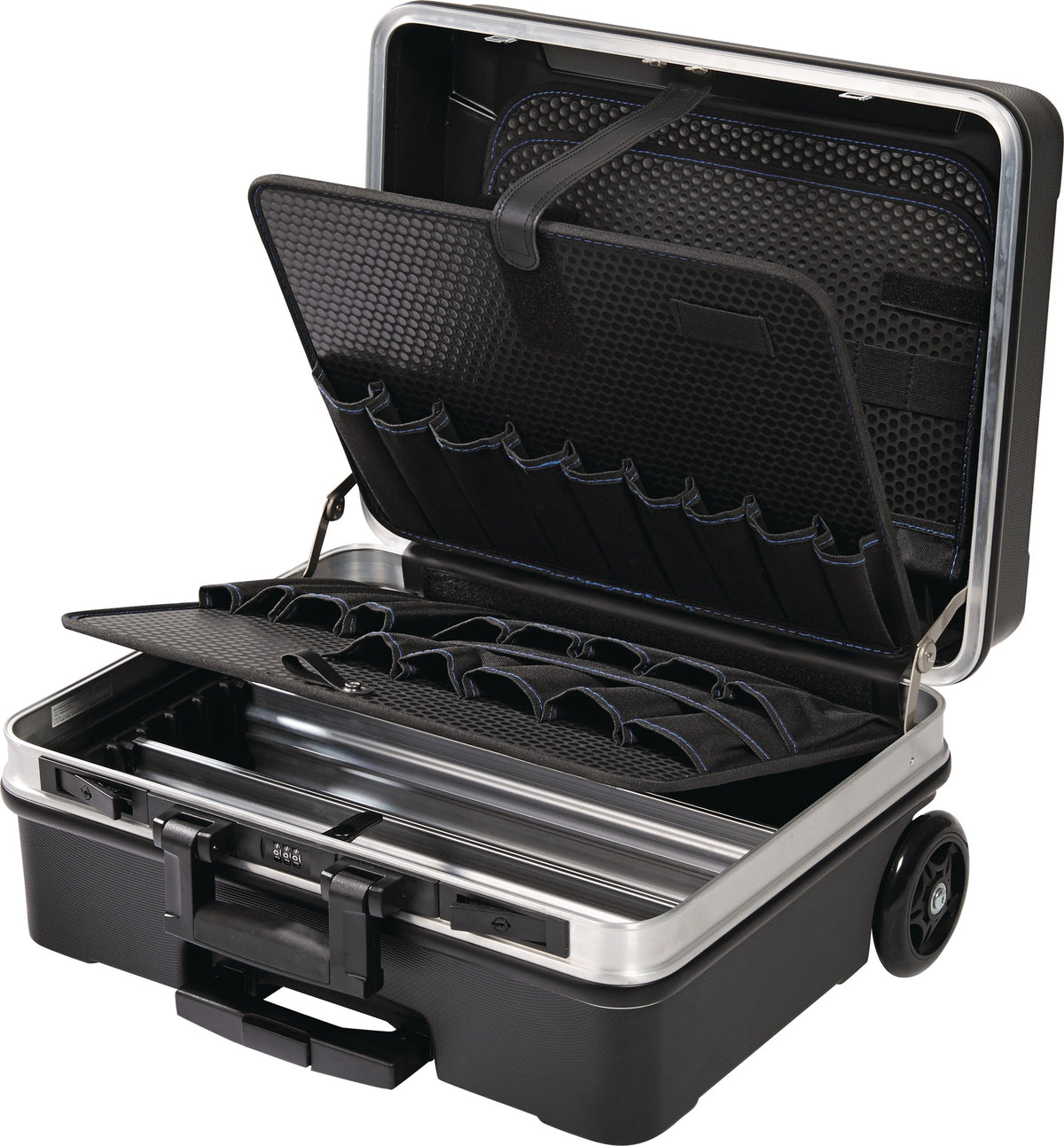 TECWERK Schalenkoffer rollbar 36 l ABS-Kunststoff mit 4 Werkzeugtafeln und Zahlenschloss