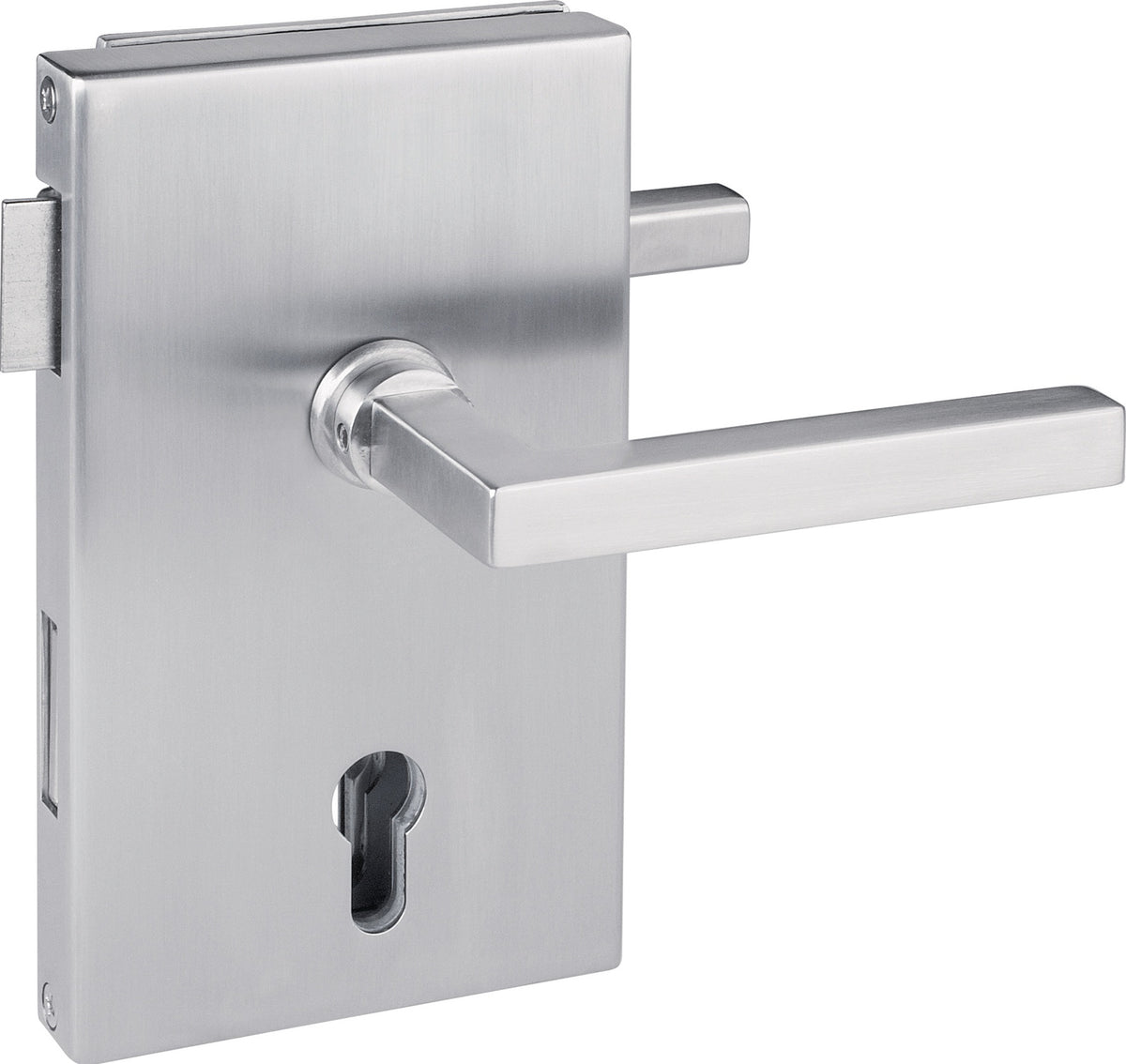 HERMAT Glastürschloss 6053 PZ L-Molina Edelstahl matt – DIN links, Flüsterfalle