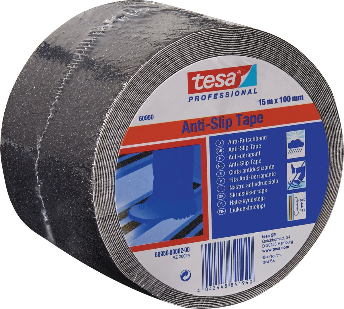 tesa Anti-Rutsch-Klebeband 60950 schwarz 15 m x 100 mm – Trittsicherheit nach DIN 51130