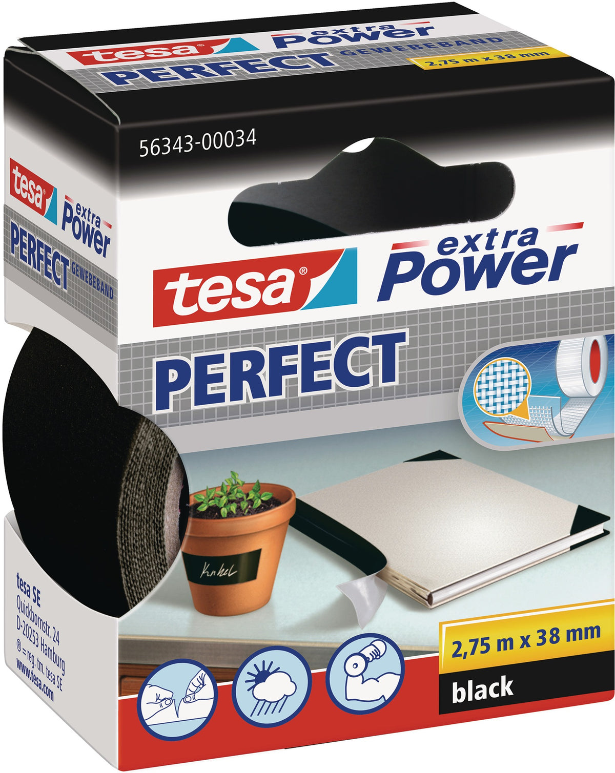 tesa Gewebeband ext.Power® 56341 schwarz 19 mm x 2,75 m – 10 Rollen
