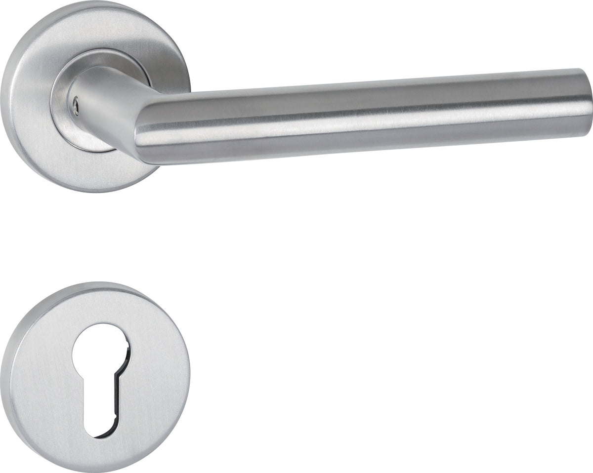 HERMAT Feuerschutzgarnitur Basic 2 Edelstahl PZ abgerundet DIN L/R für Türstärke 40−58 mm