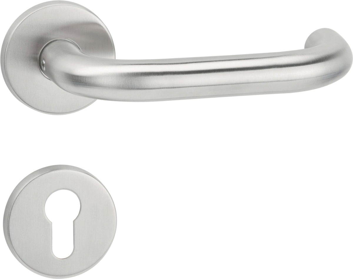 HERMAT Feuerschutzgarnitur Basic 2 Edelstahl PZ abgerundet DIN L/R für Türstärke 40−58 mm