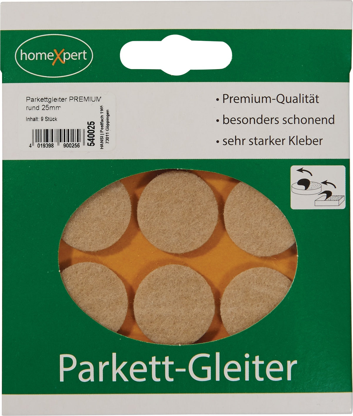 HANSI Parkettgleiter Premium 22 mm Filz natur rund selbstklebend – 16 Stück