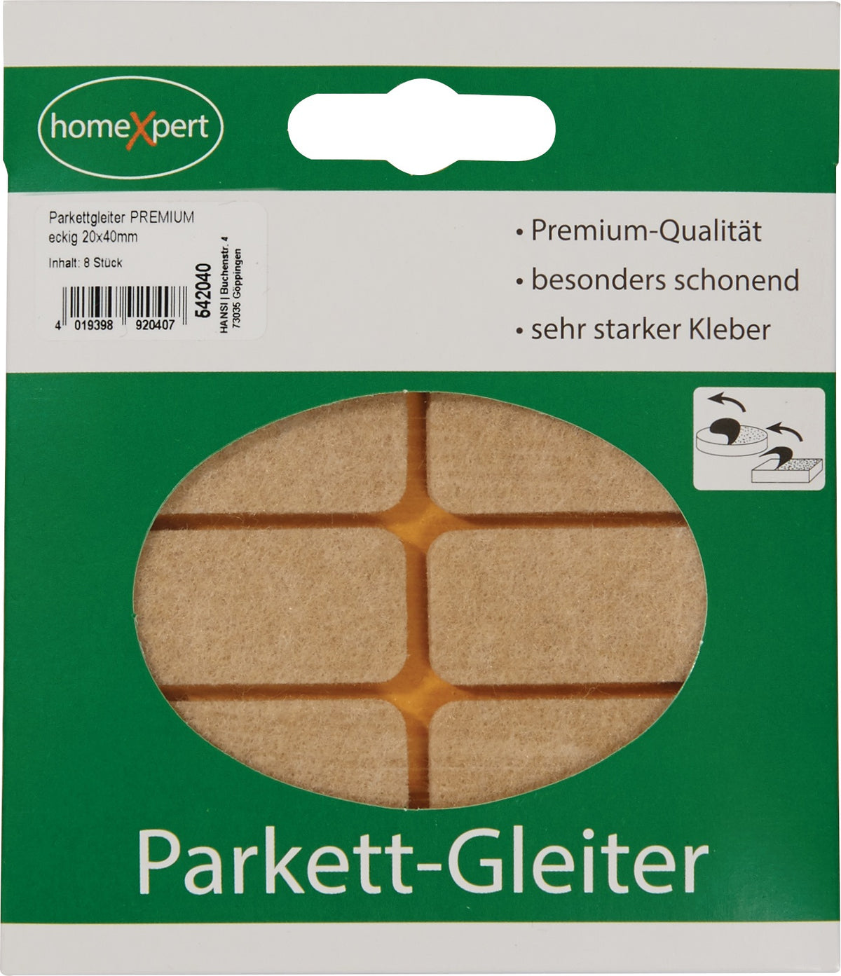 HANSI Parkettgleiter Premium 22 mm Filz natur rund selbstklebend – 16 Stück