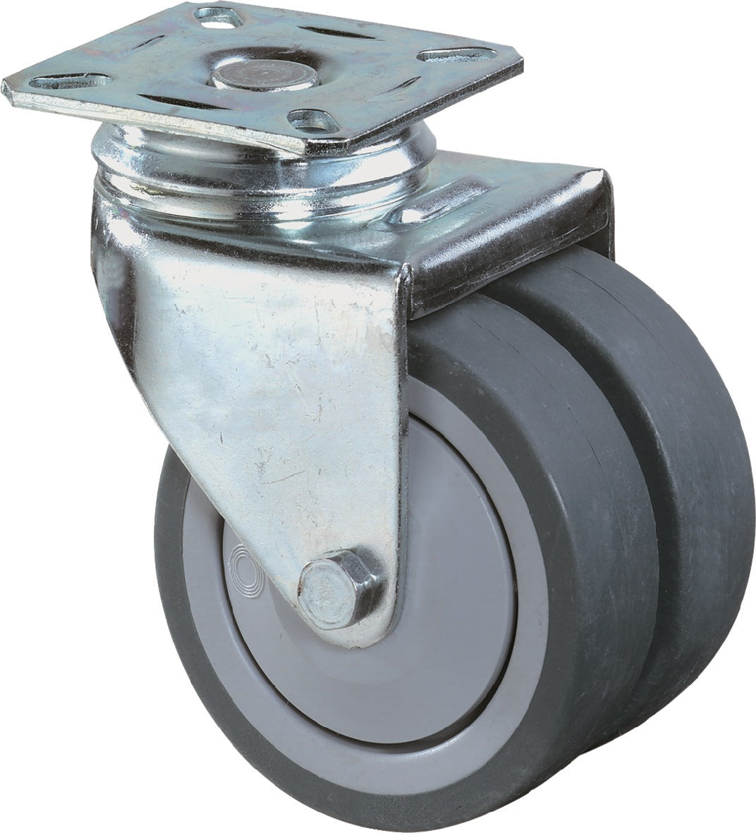 BS ROLLEN Doppel-Lenkrolle 50 mm, 60 kg Tragkraft, Gummi grau, mit Anschraubplatte