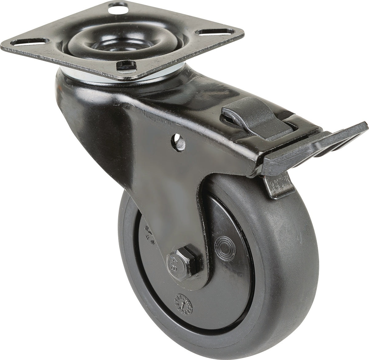 BS ROLLEN Lenkrolle mit Totalfeststeller 50 mm Gummi schwarz, Tragfähigkeit 50 kg, Anschraubplatte