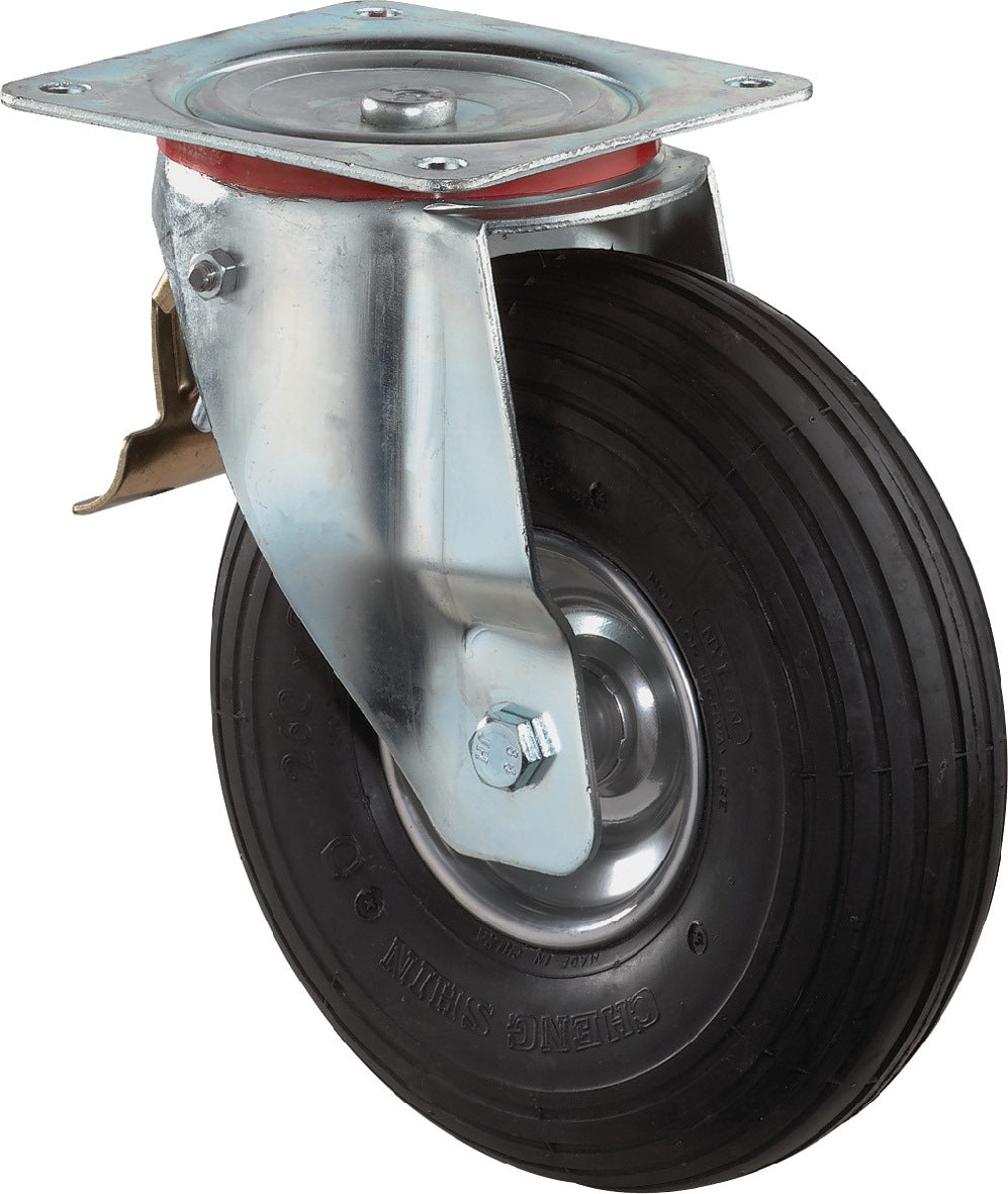 BS ROLLEN Luftrad Lenkrolle 200 mm mit Anschraubplatte und Totalfeststeller, Tragfähigkeit 75 kg