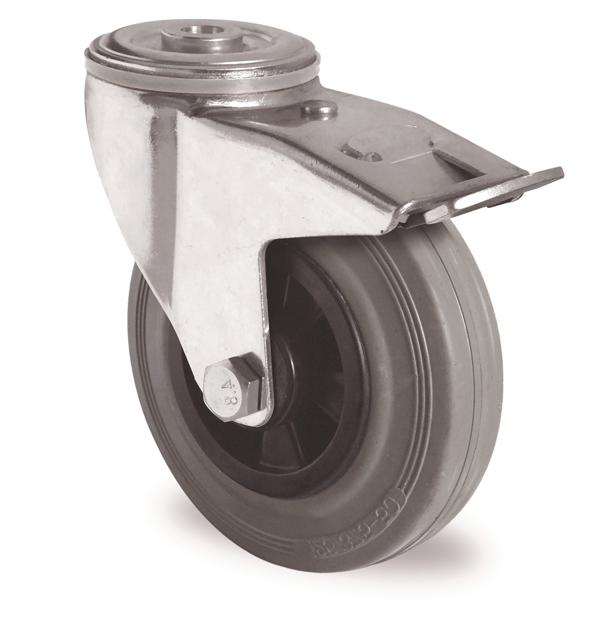PROMAT Lenkrolle 160 mm mit Totalfeststeller, Rückenloch & Rollenlager, Tragfähigkeit 135 kg