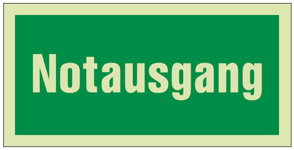 Rettungszeichen BGV A8 Notausgang grün/weiß von Siebdruck Jäger – 297 x 148 mm, lang nachleuchtend