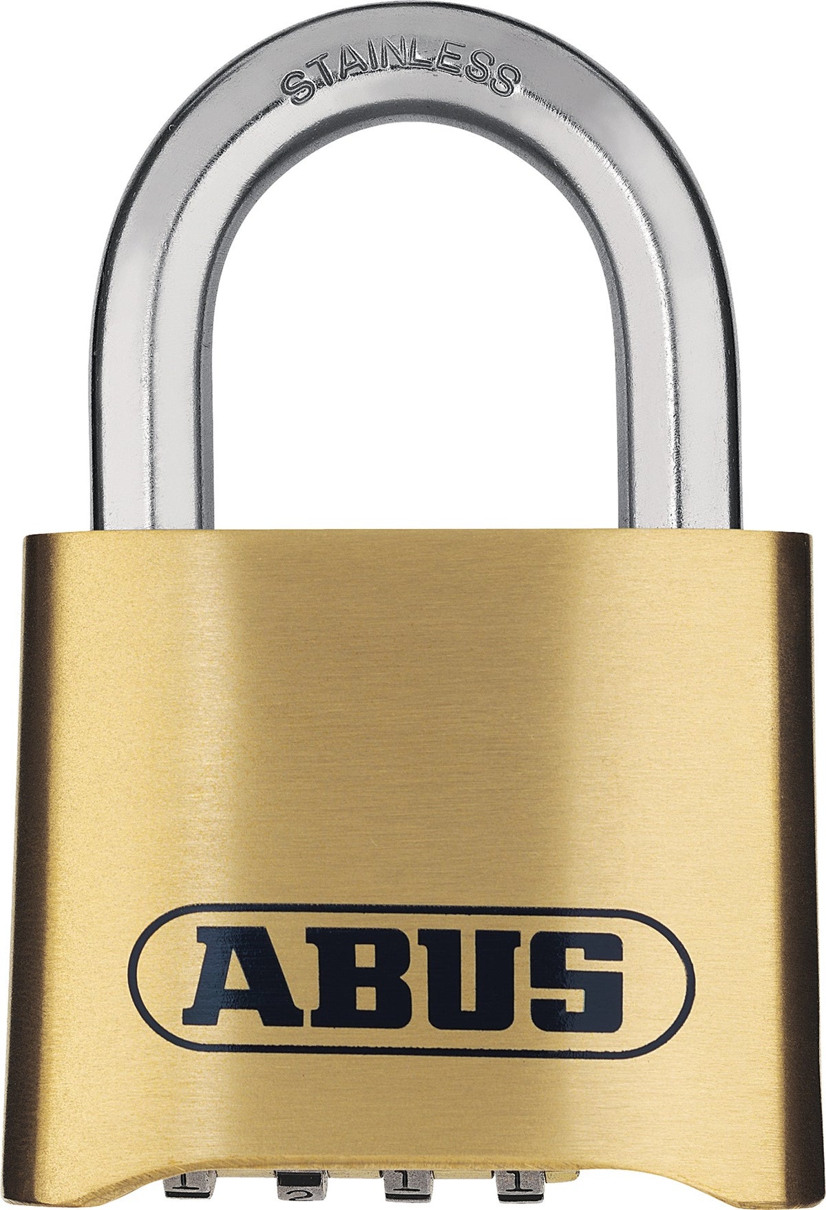 ABUS Zahlenvorhangschloss 180IB/50 B/SB – Messing, 4-stelliger Code, Edelstahlbügel, wetterbeständig