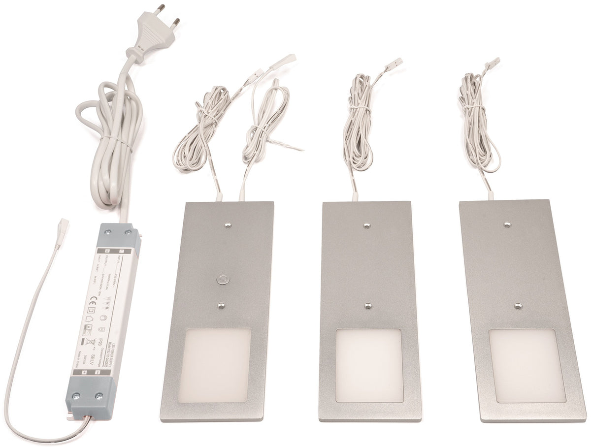 L&S Anbauleuchte Planar L neutralweiß 24V DC 3x3 W schwarz – LED-Möbelbeleuchtung mit Dimmfunktion