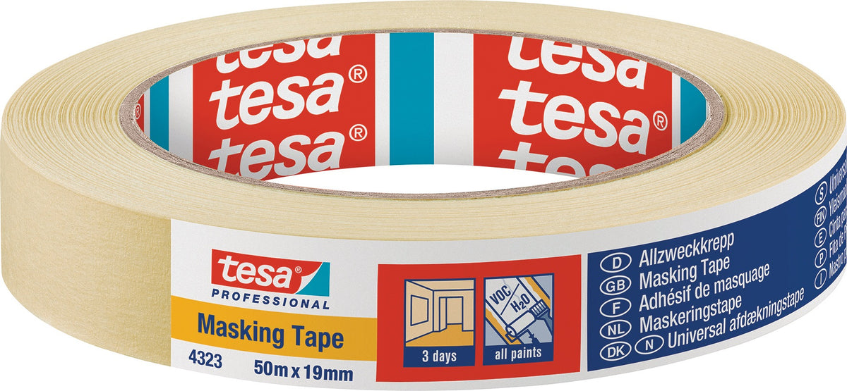 tesa Kreppband 4323 leicht gekreppt hellbeige 50m x 19mm – 16 Rollen