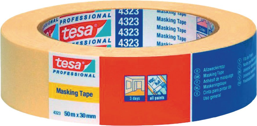 tesa Kreppband 4323 leicht gekreppt hellbeige 50m x 19mm – 16 Rollen