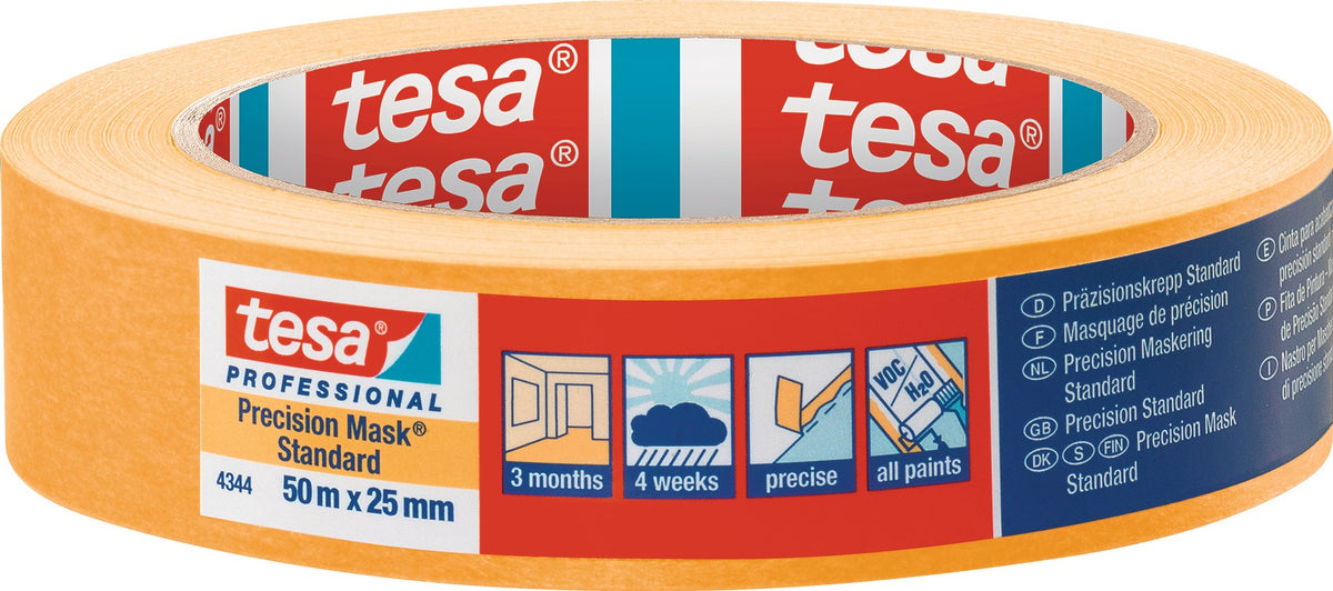 tesa Präzisionskrepp 4344 Standard glatt hellbeige 19 mm x 50 m – 8 Rollen