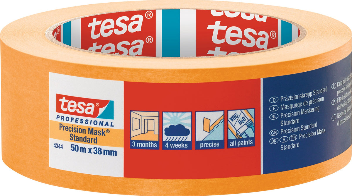 tesa Präzisionskrepp 4344 Standard glatt hellbeige 19 mm x 50 m – 8 Rollen