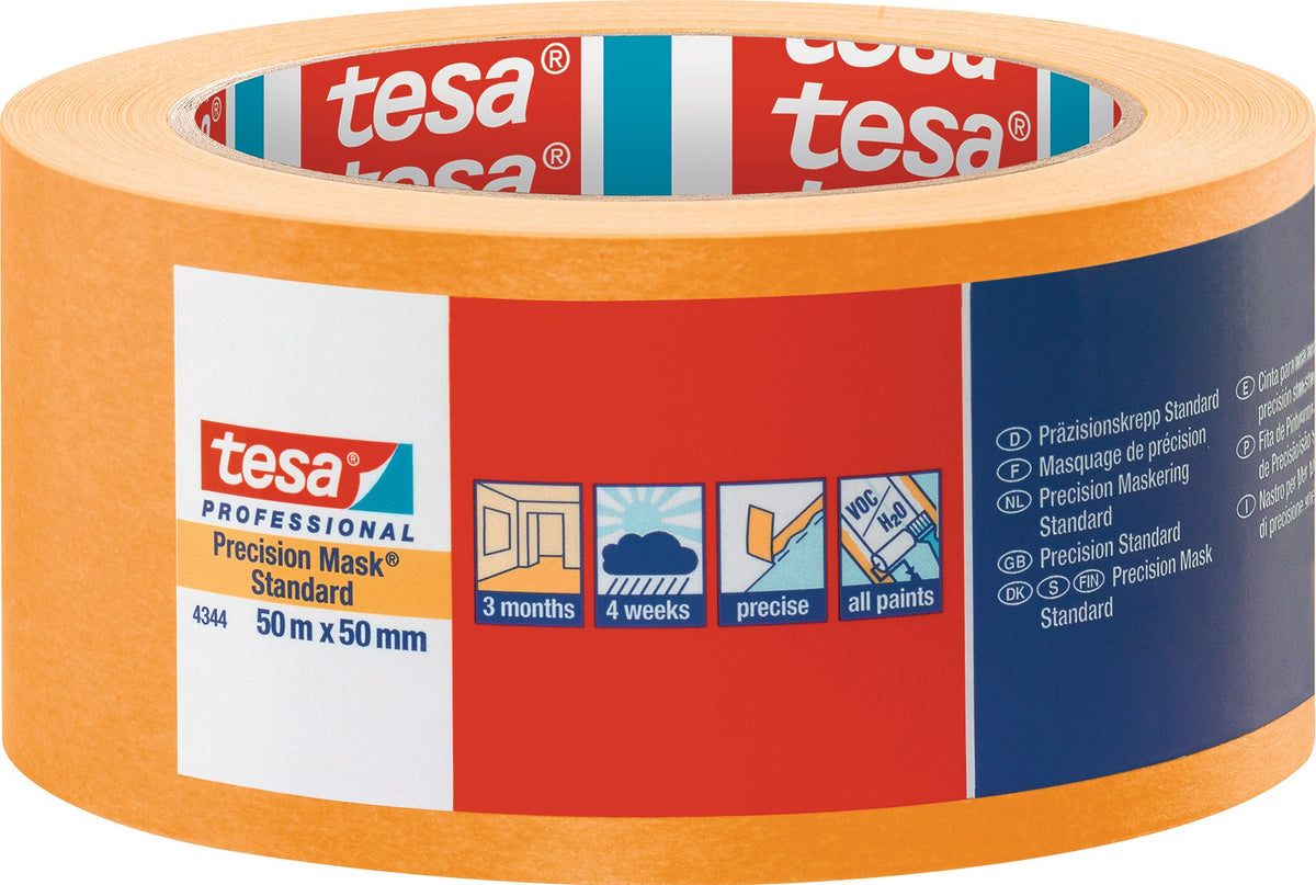 tesa Präzisionskrepp 4344 Standard glatt hellbeige 19 mm x 50 m – 8 Rollen