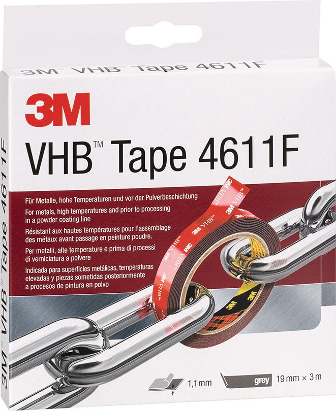 3M VHB Tape 4611F Montageband dunkelgrau 19 mm x 3 m – Hochleistungs-Klebeband für Metalle & hohe Temperaturen