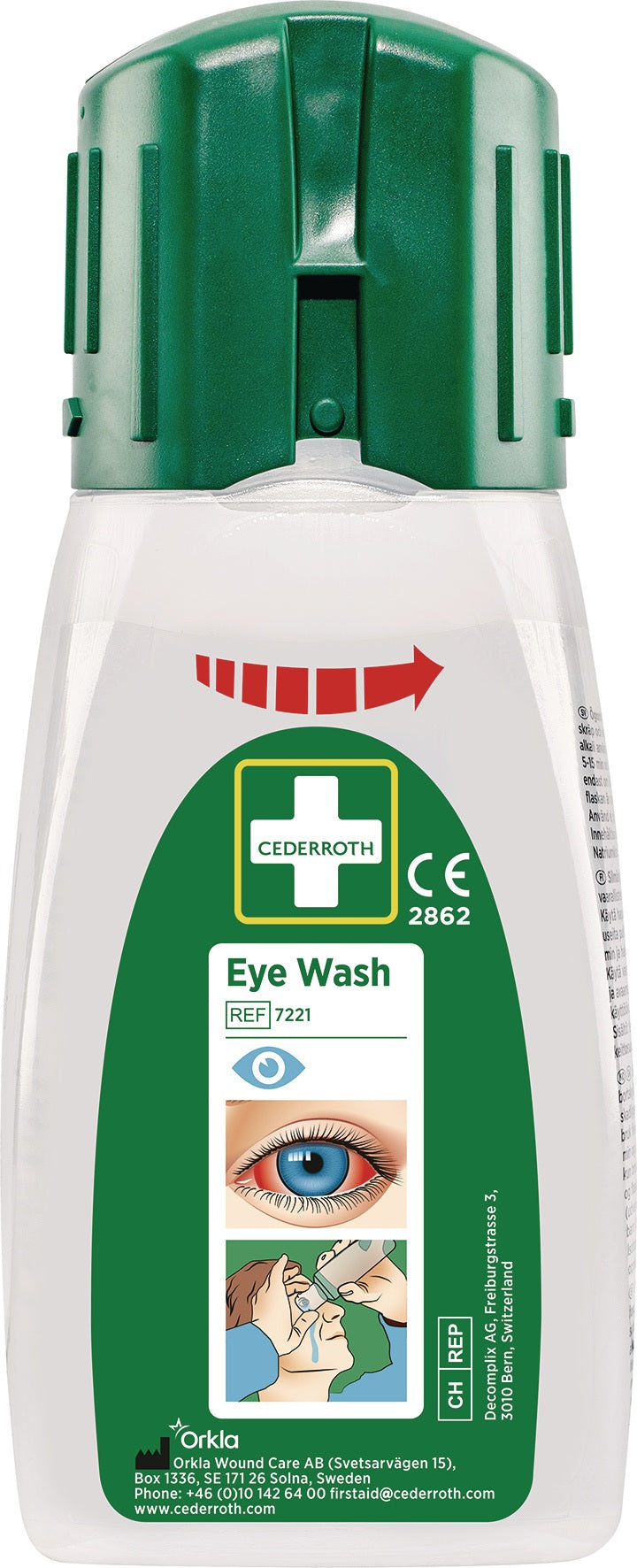 CEDERROTH Augenspülflasche 235 ml mit Augenschale und Staubkappe – 45 Sekunden Spülzeit