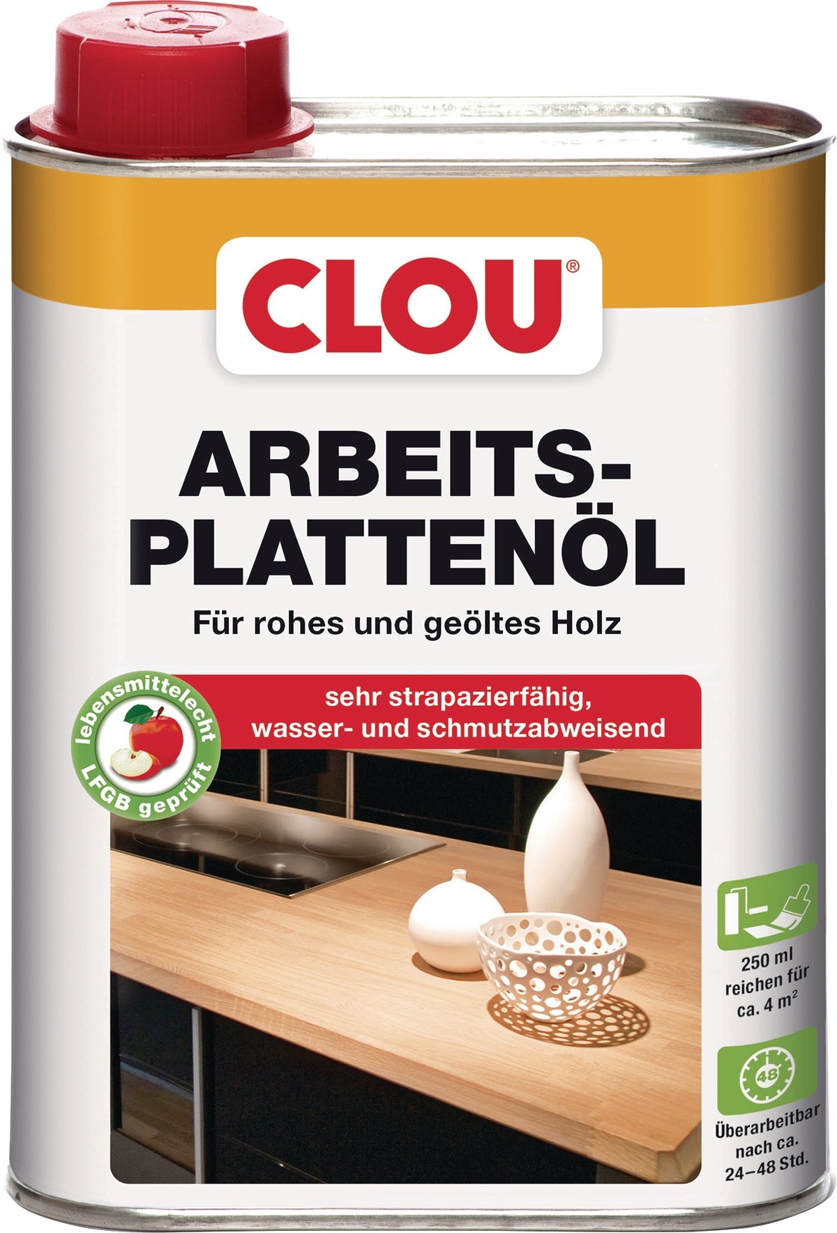 CLOU Arbeitsplattenöl farblos 250 ml – 6er-Pack, natürlicher Schutz für Holzflächen