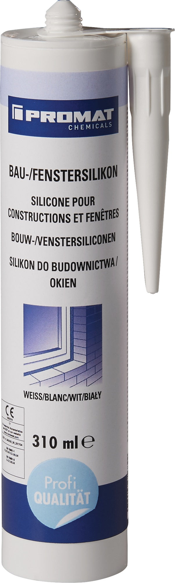 PROMAT CHEMICALS Bau-/Fenstersilikon weiß 310 ml – 15er Pack, neutralvernetzend, ISO 11600