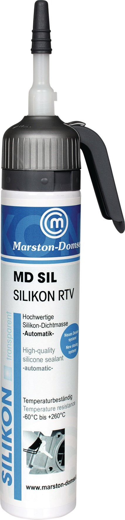 MARSTON Silikondichtmasse MD SIL transparent 200 ml Automatik-Kartusche – temperaturbeständig -60 bis +260 °C