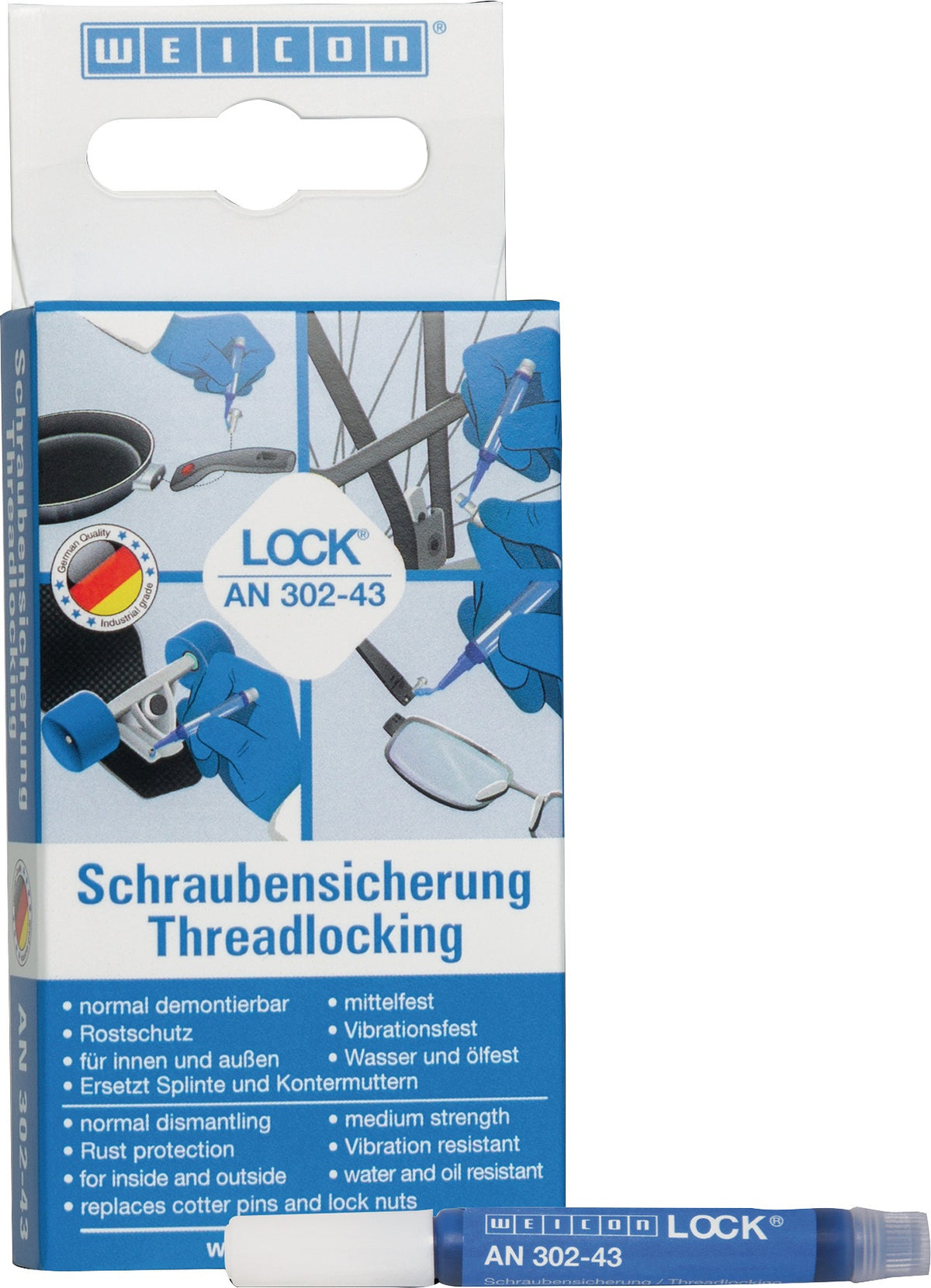 WEICONLOCK AN 302-43 Schraubensicherung 50 ml Pen – mittelfest, blau, DVGW/KTW/NSF S4