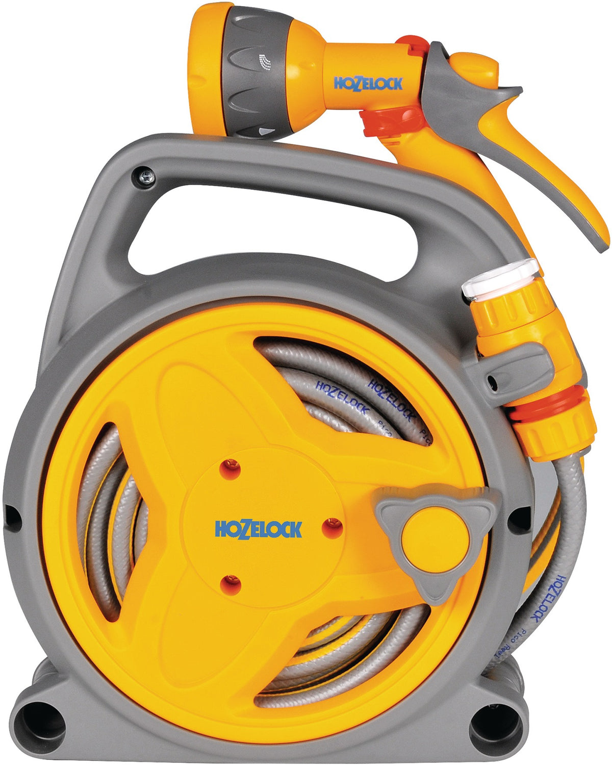 Hozelock Schlauchaufroller Pico Reel PVC – 10 m Schlauch, tragbar, inkl. Spritzpistole