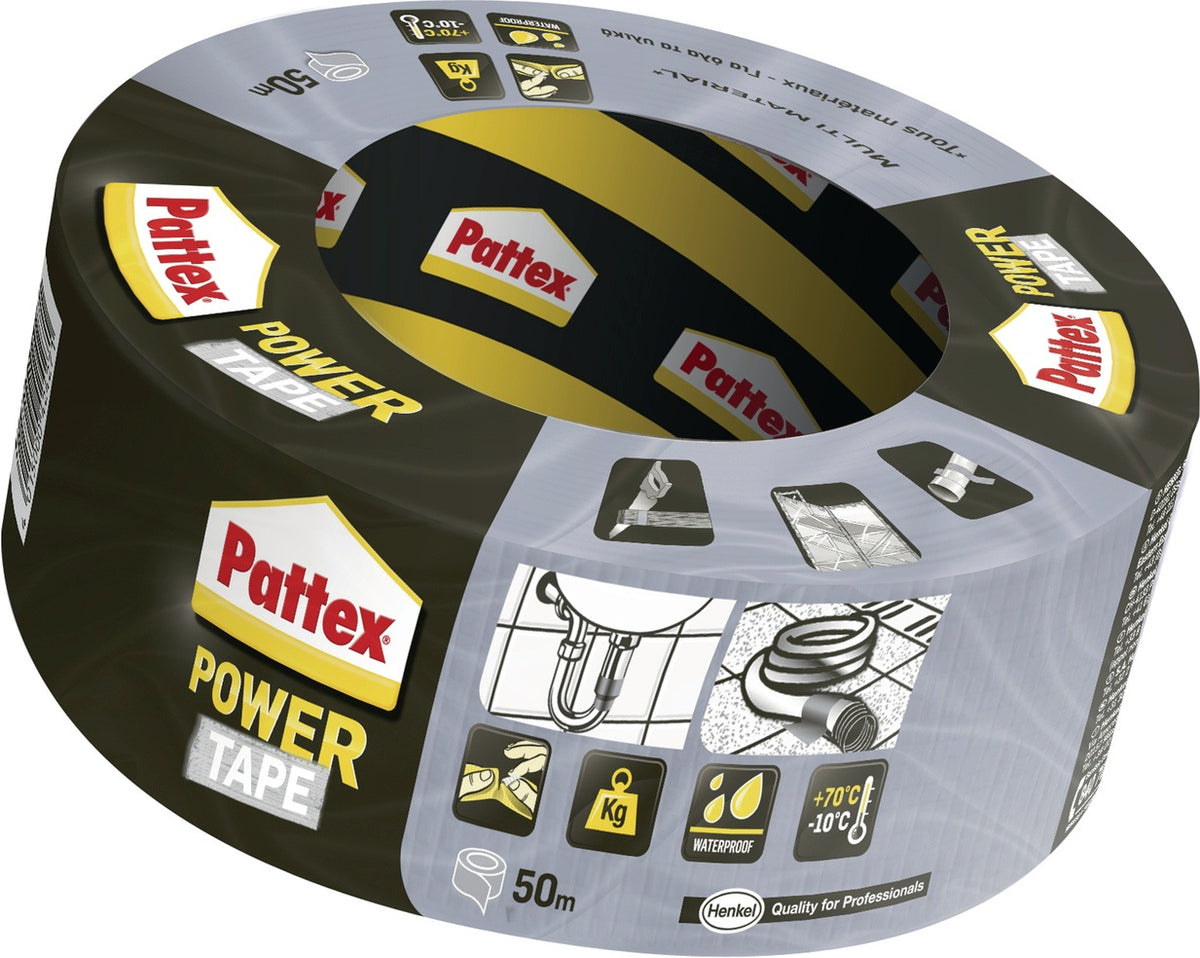 PATTEX Power-Tape Gewebeband silber-grau 50 mm x 25 m – extra stark und wasserfest