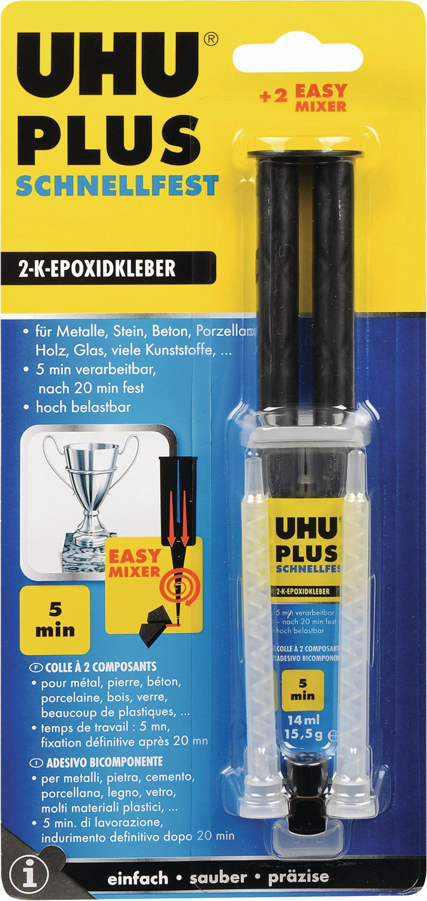 UHU 2K-Epoxidharzklebstoff PLUS SCHNELLFEST 57g farblos Doppelkartusche – 6 Stück