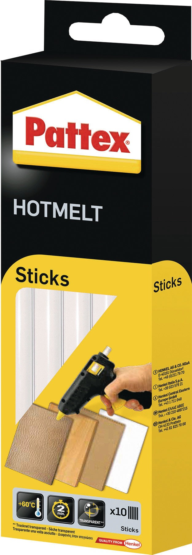 PATTEX Heißklebepatronen Hot Sticks 200 mm, 11,3 mm, 200 g, 10 Stück, transparent