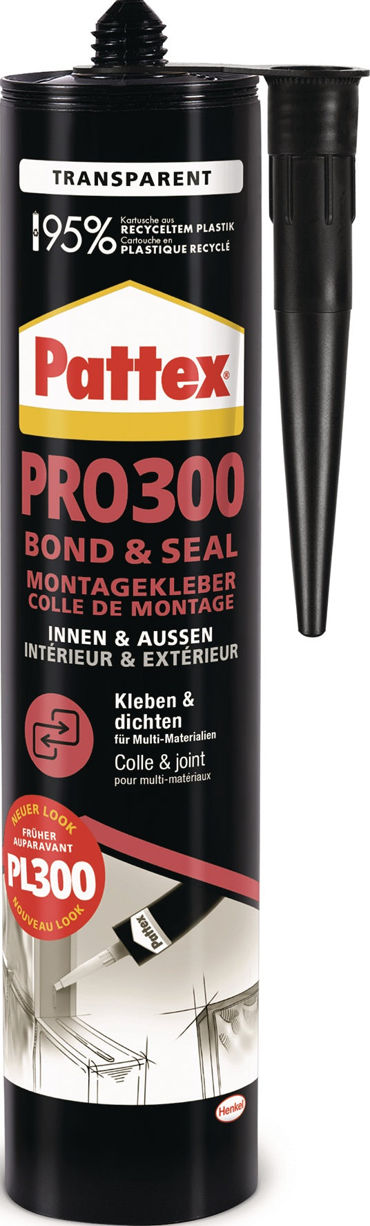 PATTEX Montagekleber PRO300 BOND & SEAL transparent 300g – 12er Pack Hybrid-Polymer