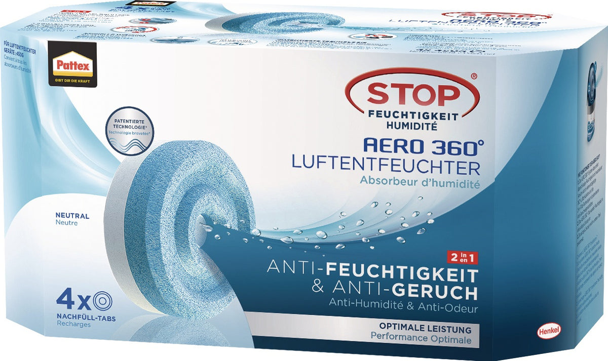 PATTEX Luftentfeuchter Aero 360 PA360 – 6er Pack, 6 Tabs à 450 g, für Räume bis 50 m³