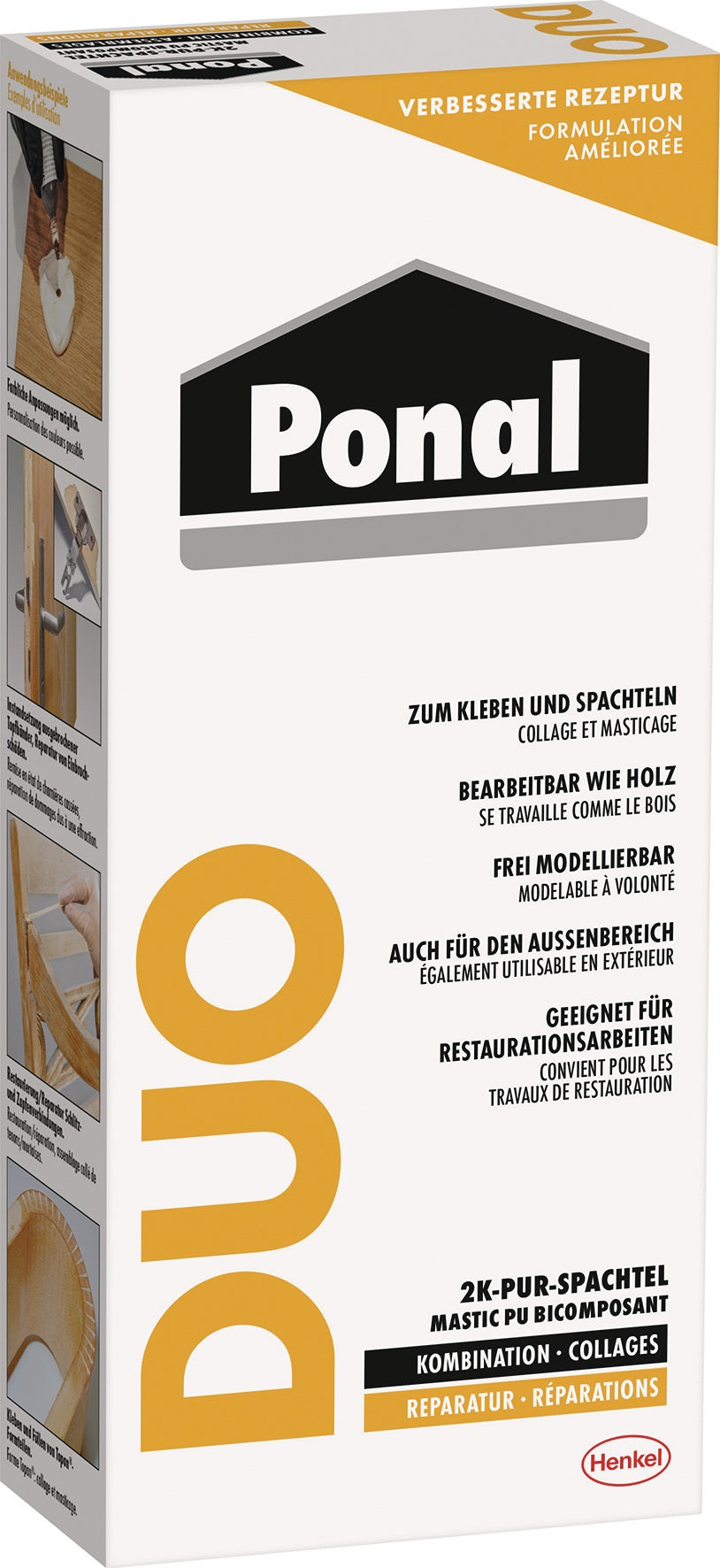 PONAL 2K PUR-Spachtel Duo DIN EN 204 D4 315g – 6er-Pack für Holzreparatur und Kleben