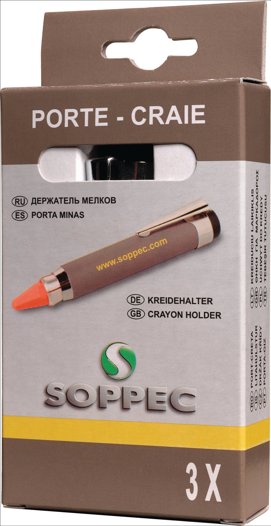 SOPPEC Kreidehalter für runde & eckige Kreiden 120 mm – 3 Stück pro Schachtel