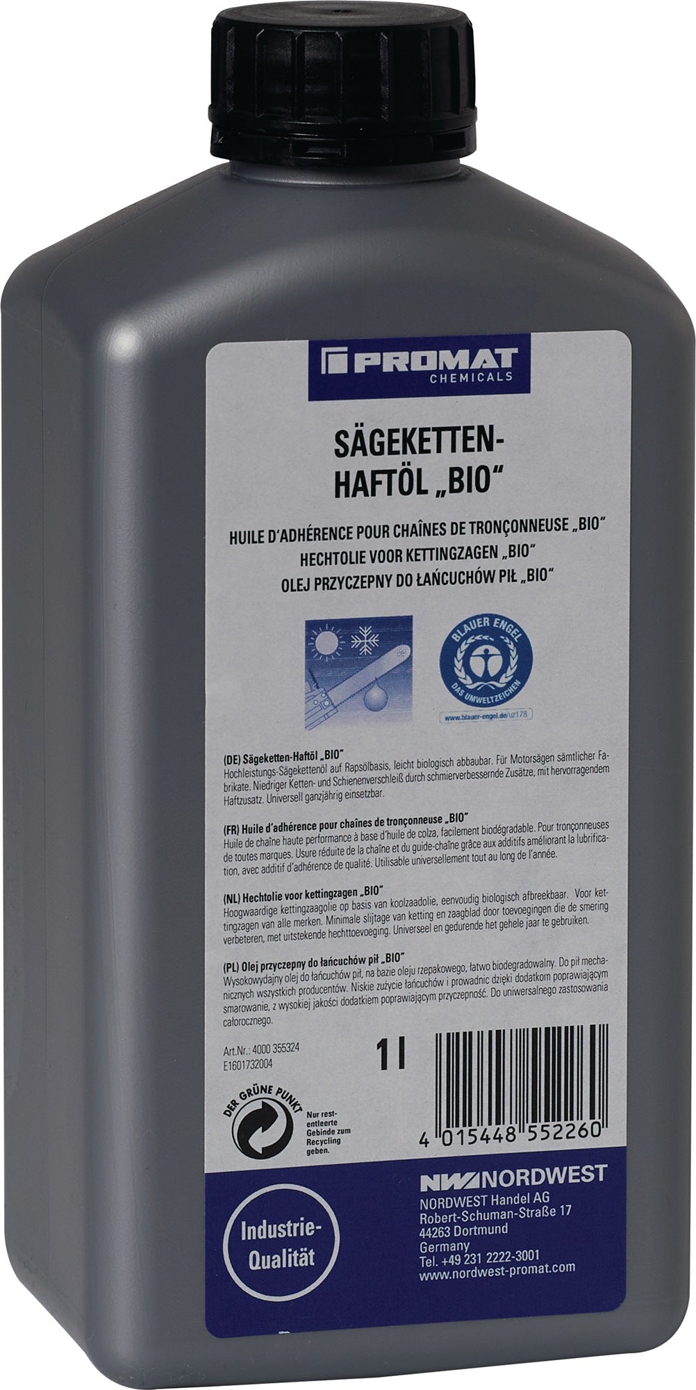 PROMAT CHEMICALS Sägekettenhaftöl BIO 52 mm²/s – 10x 1l Flaschen, umweltfreundlich, Blauer Engel