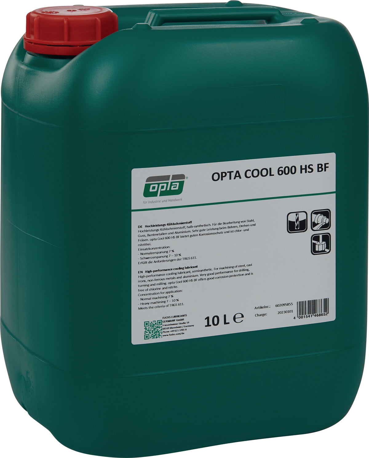 OPTA Cool 600 HS BF Hochleistungskühlschmierstoff wassermischbar 10 l Kanister