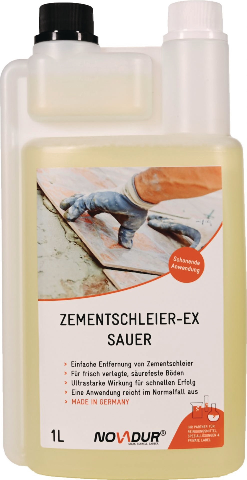NOVADUR Zementschleier-Ex Sauer 1l Flasche – Kraftvoller Reiniger für säurefeste Böden