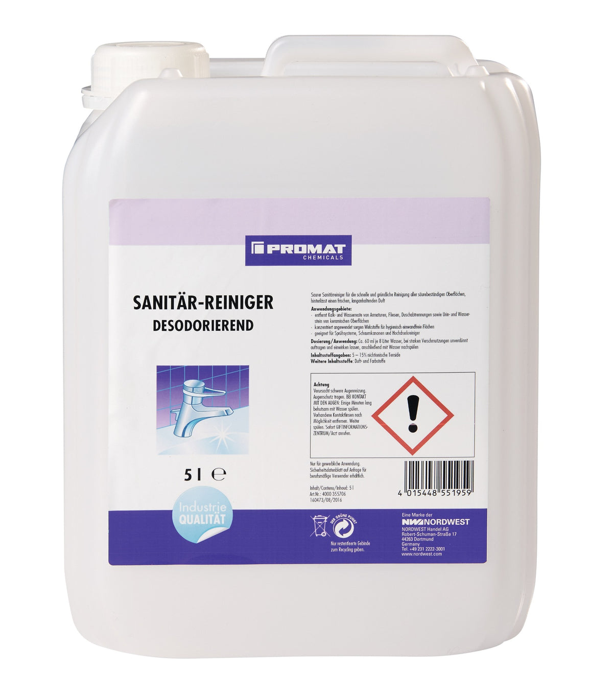 PROMAT CHEMICALS Sanitärreiniger 1l Flasche – Sauer, gegen Kalk & Urinstein, 12er Pack