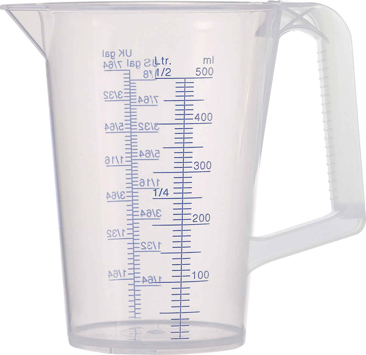 PRESSOL Messbecher 0,5 l mit blau bedruckter Skala aus Polypropylen – transparent, lebensmittelecht