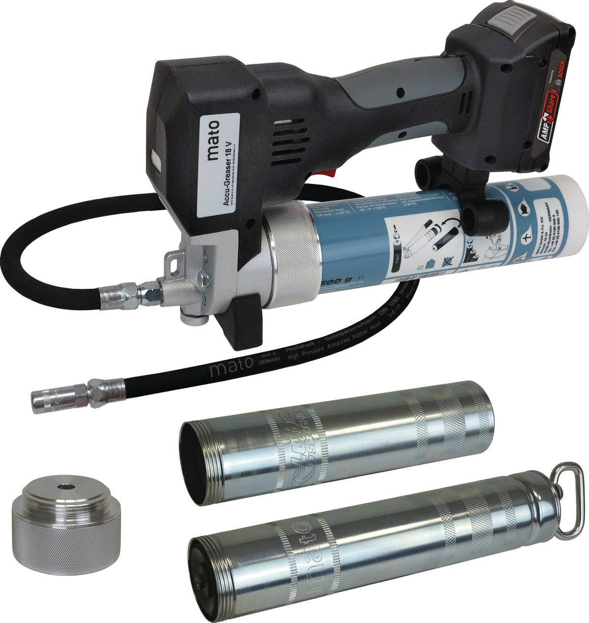 MATO Akku-Fettpresse Accu-Greaser 18 V Basic-S-LSP geschlossen – für 400 g und 500 g Kartuschen